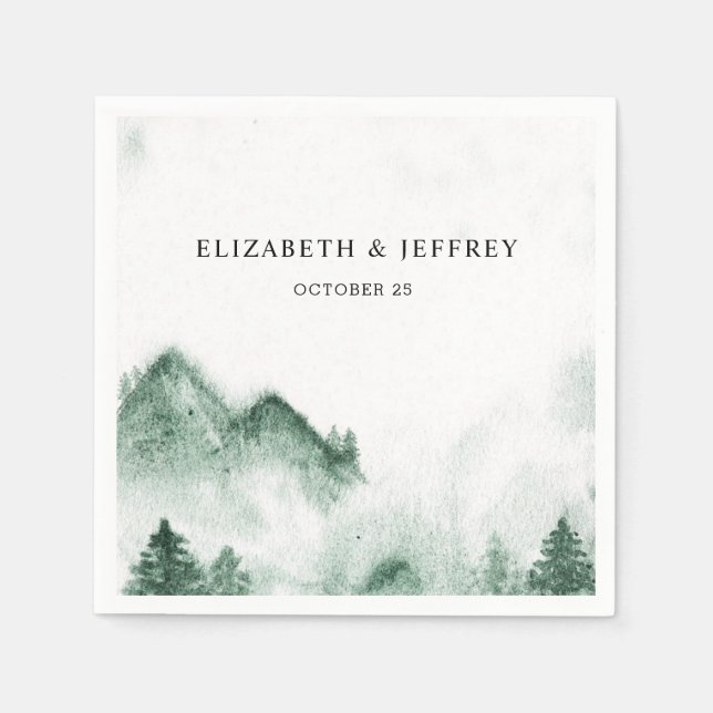 Rustikale Wasserfarbengebirge Pine Winter Wedding Serviette (Vorderseite)