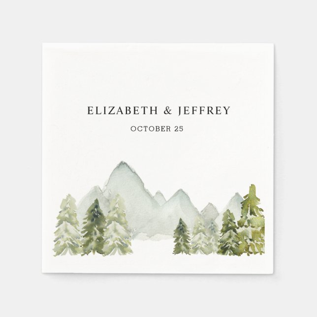 Rustikale Wasserfarbengebirge Pine Winter Wedding Serviette (Vorderseite)