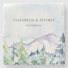 Rustikale Wasserfarbengebirge Pine Winter Wedding Steinuntersetzer