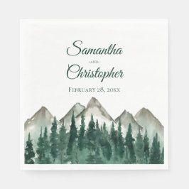 Rustikale Wasserfarbengebirge und Pinienhochzeit Serviette