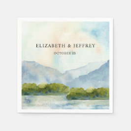 Rustikale Wasserfarbengebirge Winterhochzeit am Se Serviette