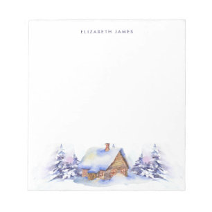 Rustikale Wasserfarbenkabine Blauwald Personalisie Notizblock