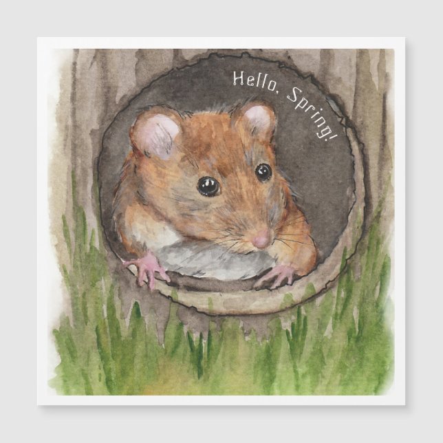 Rustikale WasserfarbenMaus Magnetkarte (Vorderseite)