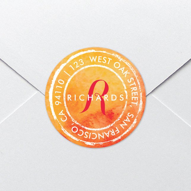 Rustikale Wasserfarbenmonogramm | Round-Address-La Runder Aufkleber (Von Creator hochgeladen)