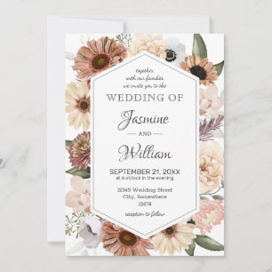Rustikale Wasserfarbenneutrale Boho Floral Wedding Einladung