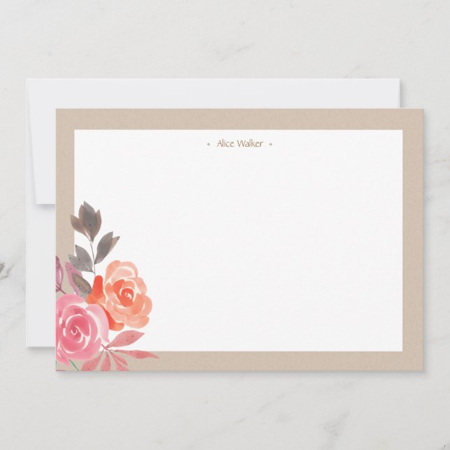 Rustikale Wasserfarbenpeonies, Kraft Stationery Mitteilungskarte (Vorderseite)