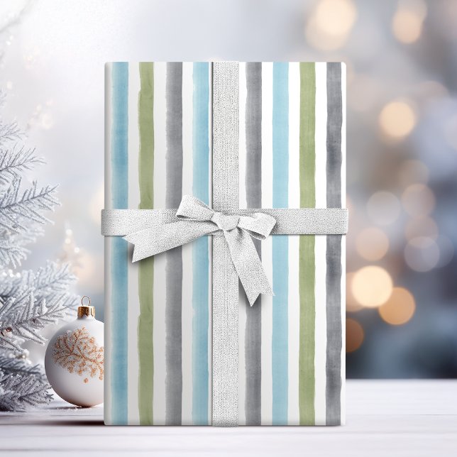 Rustikale Wasserfarbenstreifen am Strand Hochzeit Geschenkpapier (Rustic nautical watercolor stripes beach wedding wrapping paper)