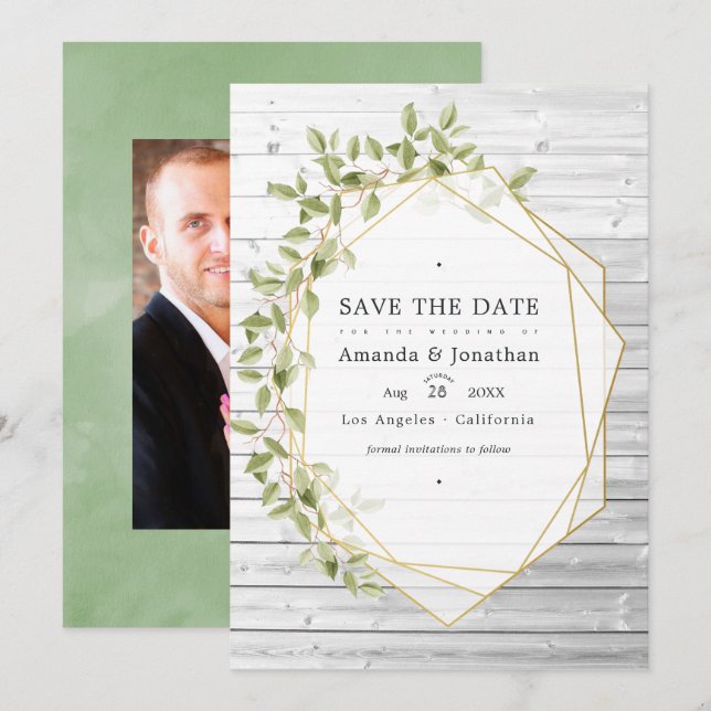 Rustikale Wasserfarbenwelt Geometrische Hochzeit Save The Date (Vorne/Hinten)