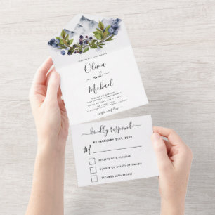 Rustikale Wasserfarbenwelt Hochzeit RSVP All In One Einladung