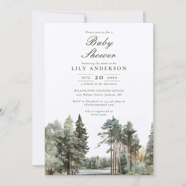 Rustikale Wasserfarbenwelt Wald-Wald Kinderdusche Einladung (Vorderseite)