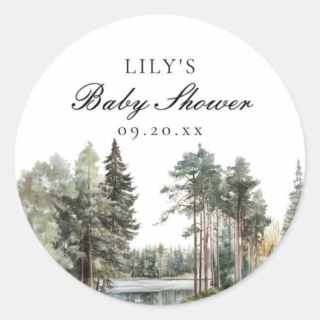 Rustikale Wasserfarbenwelt Wald-Wald Kinderdusche Runder Aufkleber (Vorderseite)