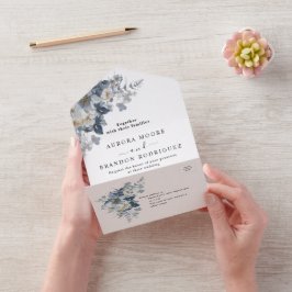 rustikale Wasserfarbillustration einer Blume  All In One Einladung