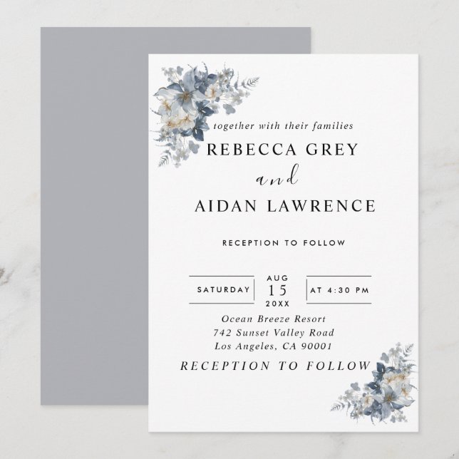 rustikale Wasserfarbillustration einer floralen  Einladung (Vorne/Hinten)