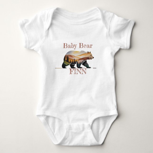 Rustikale Watercolor Baby Bear Silhouette mit der  Strampler (Vorderseite)