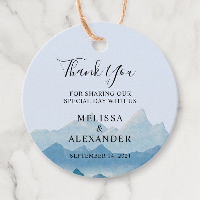 Rustikale Watercolor Gebirgskette Hochzeit Vielen  Geschenkanhänger (Vorderseite)