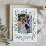 Rustikale Watercolor Greenerie Rahmen Foto Hochzei Dankeskarte<br><div class="desc">Rustikales Foto-Foliage | Vielen Dank an Familie und Freunde mit dieser anpassbaren Dankeschön-Karte. Es zeigt Aquarellbilder verschiedener Blätter. Diese Dankeschön-Karte ist perfekt für Hochzeiten,  Abschlüsse und vieles mehr.</div>