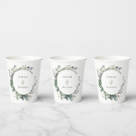 Rustikale Watercolor Grüne Foliage Pappbecher