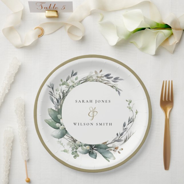 Rustikale Watercolor Grüne Foliage Pappteller (Hochzeit)