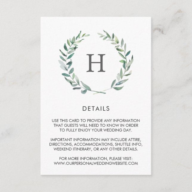 Rustikale Watercolor Grüne Wreath Hochzeitsstimmun Begleitkarte (Vorderseite)