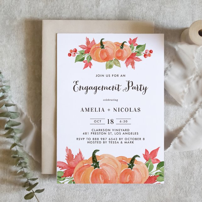Rustikale Watercolor Pumpkin Fall Engagement Party Einladung (Von Creator hochgeladen)