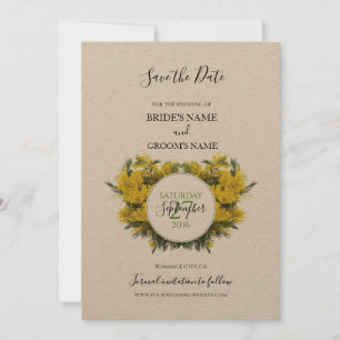 Rustikale Wattle Acacia Wedding rettet das Datum Save The Date