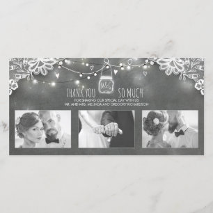 Rustikale Weckglas-Licht-Spitze-Hochzeit danken Dankeskarte