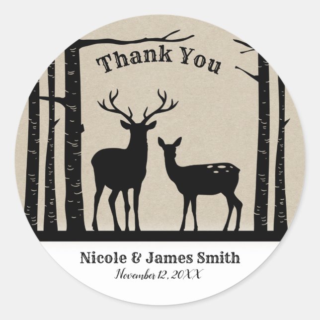 Rustikale Weibchen tun Hirsch Birch Gunst Runder Aufkleber (Vorderseite)