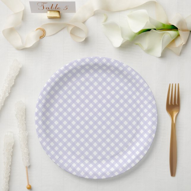 Rustikale, weiche Lavender Gingham Pattern Paper T Pappteller (Hochzeit)