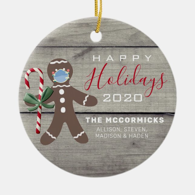 Rustikale Weihnachten 2020 Gingerbread Mann Name Keramik Ornament (Vorne)