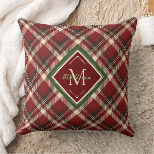 Rustikale Weihnachten Kariert Red Monogram Name Ho Kissen