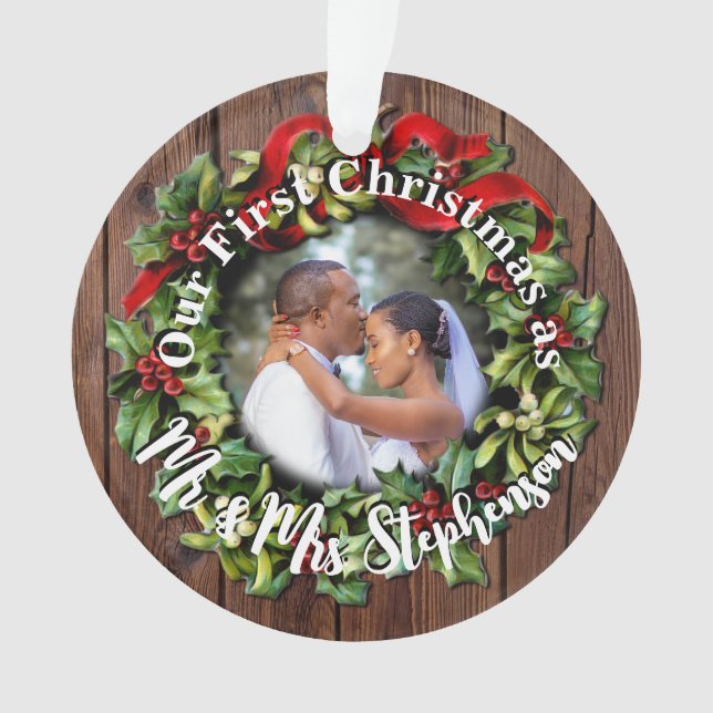 Rustikale Weihnachten Mr. Couple Wedding Foto Ornament (Vorderseite)