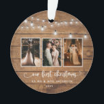 Rustikale Weihnachten Mr. Foto Collage Lights Ornament<br><div class="desc">Rustikales Erstes Weihnachtsfest, Keramik-Ornament - Was für eine schöne Art, sich an Ihre erste Weihnachtszeit als Mr. und Mrs. erinnern Sie sich an diese besondere Zeit jedes Jahr, wenn Sie Ihre Weihnachtsbaum.Ornament würde ein nachdenkliches Geschenk zu schätzen, für die nächsten Jahre. Weihnachtsschmuck umfasst 3 Ihrer wunderschönen Fotos mit hübscher Schriftzypografie...</div>