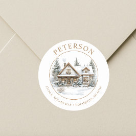 Rustikale Weihnachten Neue Zuhause-Rücksendeadress Runder Aufkleber