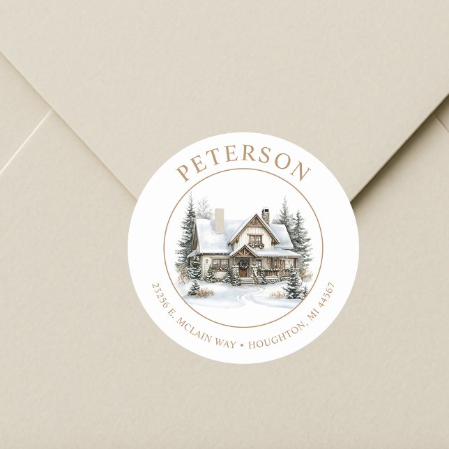 Rustikale Weihnachten Neue Zuhause-Rücksendeadress Runder Aufkleber (Von Creator hochgeladen)