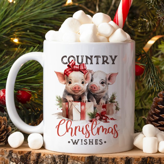 Rustikale Weihnachten wünscht Niedliches Schwein Kaffeetasse (Von Creator hochgeladen)