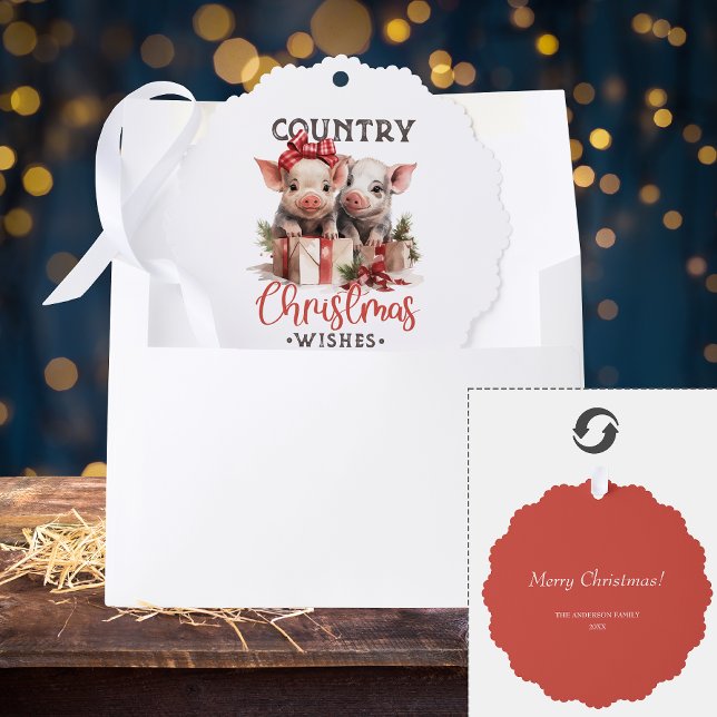 Rustikale Weihnachten wünscht Niedliches Schwein Ornament Karte (Von Creator hochgeladen)