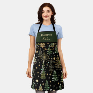 Rustikale Weihnachts-Evergreen-Bäume Grün und Gold Schürze