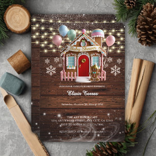 Rustikale Weihnachts-Gingerbread-House-Baby-Party Einladung