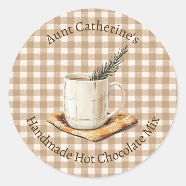 Rustikale Weihnachts-Hot-Chocolate-Mischung Braun  Runder Aufkleber (Vorderseite)