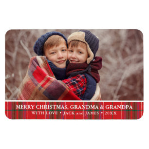 Rustikale Weihnachts-Kariert Rot Grün Foto Magnet