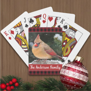 Rustikale Weihnachts-Karo-Familienname Kardinal Spielkarten