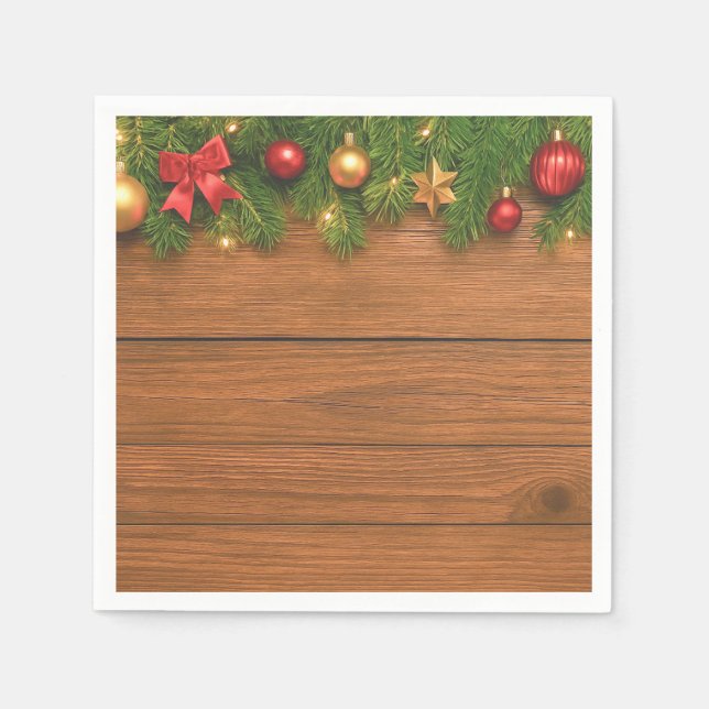 Rustikale Weihnachts-Papier-Servietten – Festliche Serviette (Vorderseite)
