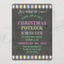 Rustikale Weihnachts Potluck Chalkboard String Lig Einladung