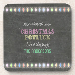 Rustikale Weihnachts Potluck Chalkboard String Lig Getränkeuntersetzer