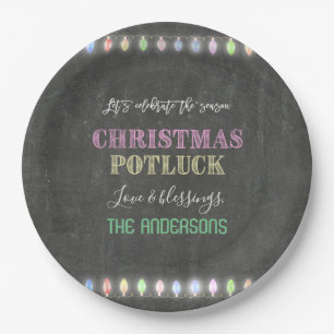 Rustikale Weihnachts Potluck Chalkboard String Lig Pappteller