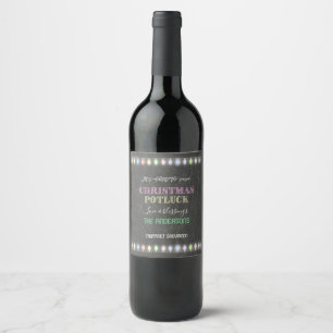 Rustikale Weihnachts Potluck Chalkboard String Lig Weinetikett