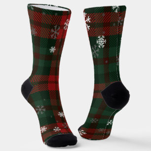 Rustikale Weihnachts-Tartanmuster-Socken mit Schne Socken