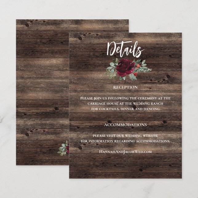 Rustikale Weihnachts-Winterwaldhochzeit Begleitkarte (Vorne/Hinten)