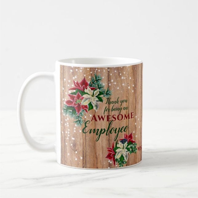 Rustikale Weihnachtsarbeiterbewertung floral Kaffeetasse (Links)