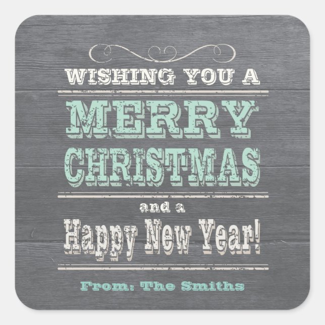 Rustikale Weihnachtsaufkleber "Green Custom" Quadratischer Aufkleber (Vorderseite)